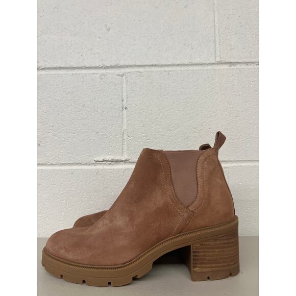 new Lucky Brand Sz 9 Brown Sumah Bootie Boot Side Zip Chunky Block Heel Suede - Picture 2 of 6